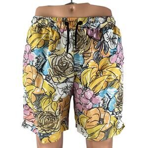 Lira Irdell Multicolor Floral Print High Rise Drawstring Swim Trunks Shorts Sz L